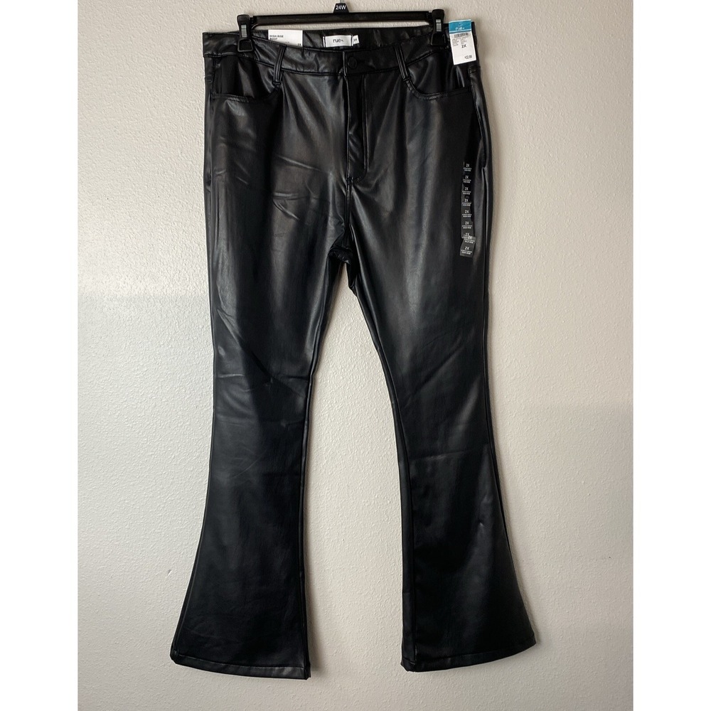 Rue+ Faux Leather Pants Womens 2X Black High Rise Boot‎ Ultimate Stretch NWT